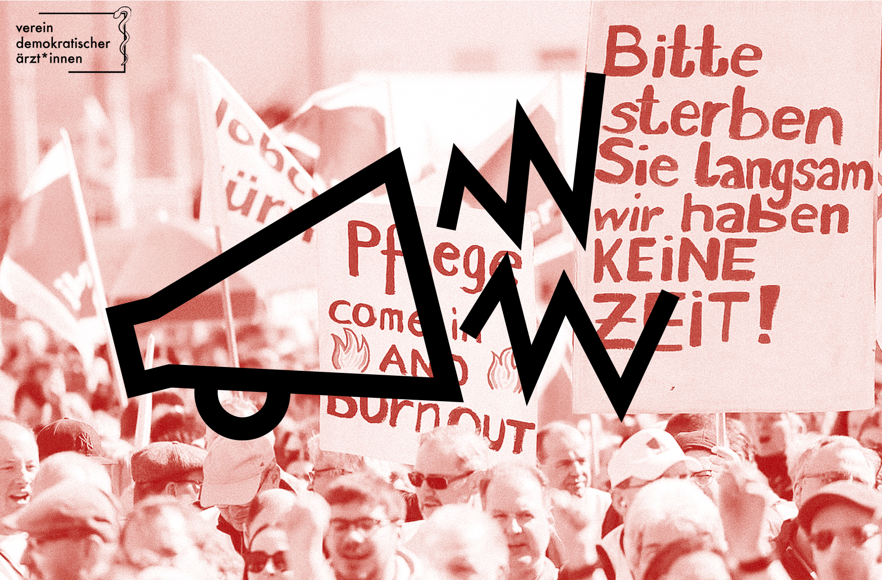 Pressemitteilungs Sharepic mit Demonstration im Hintergrund